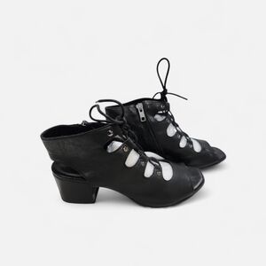 275Central Italy Black Leather LaceUp Peep Toe Bootie Sandals 7.5 Edgy Moto Goth